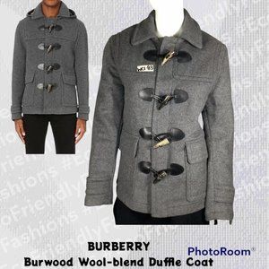 Burberry Burwood Unisex Gray Long Sleeve Wool-Blend Duffle Pea Coat Size XS